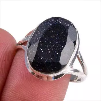 Natural Blue Sunstone Gemstone 925 Solid Sterling Silver Jewelry Ring S.9 f0p19