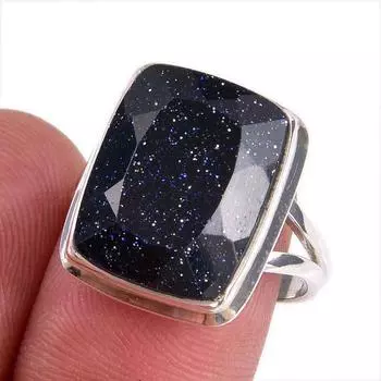 Natural Blue Sunstone Gemstone 925 Solid Sterling Silver Jewelry Ring S.7.5 U3L92