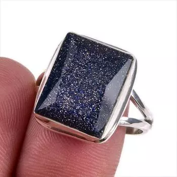 Natural Blue Sunstone Gemstone 925 Solid Sterling Silver Jewelry Ring S.9 W3N90