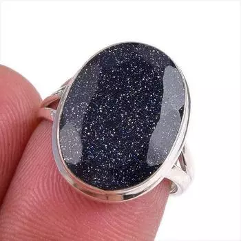 Natural Blue Sunstone Gemstone 925 Solid Sterling Silver Jewelry Ring S.6.5 p2z44