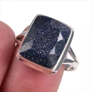 Natural Blue Sunstone Gemstone 925 Solid Sterling Silver Jewelry Ring S.9.5 a3Q63