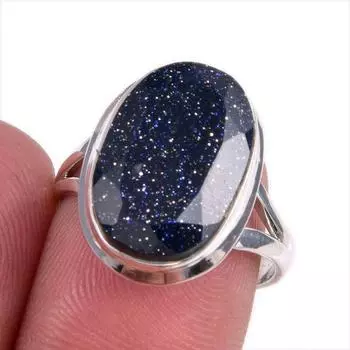 Natural Blue Sunstone Gemstone 925 Solid Sterling Silver Jewelry Ring S.7 Y0R74
