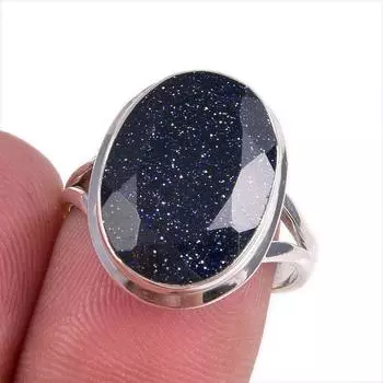 Natural Blue Sunstone Gemstone 925 Solid Sterling Silver Jewelry Ring S.7.5 f0O38