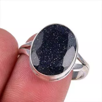 Natural Blue Sunstone Gemstone 925 Solid Sterling Silver Jewelry Ring S.9.5 p7D50