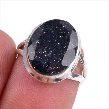 Natural Blue Sunstone Gemstone 925 Solid Sterling Silver Jewelry Ring S.5.5 y7F15