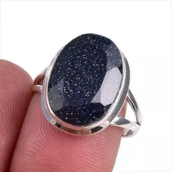 Natural Blue Sunstone Gemstone 925 Solid Sterling Silver Jewelry Ring S.8 j1S42