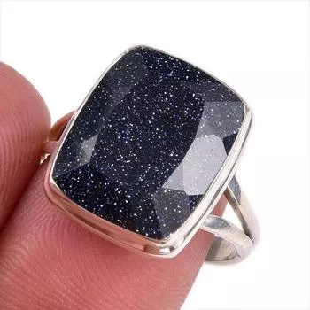 Natural Blue Sunstone Gemstone 925 Solid Sterling Silver Jewelry Ring S.8 i4h53