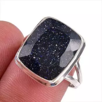 Natural Blue Sunstone Gemstone 925 Solid Sterling Silver Jewelry Ring S.7.5 u6m96