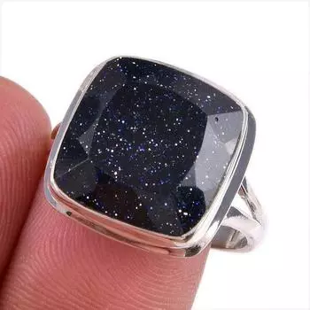 Natural Blue Sunstone Gemstone 925 Solid Sterling Silver Jewelry Ring S.9 K3F30