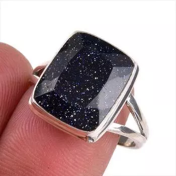 Natural Blue Sunstone Gemstone 925 Solid Sterling Silver Jewelry Ring S.8.5 b3q47