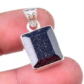 Natural Blue Sunstone Gemstone 925 Solid Sterling Silver Gift Pendant 1.25 Q9G80