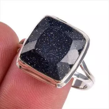 Natural Blue Sunstone Gemstone 925 Solid Sterling Silver Jewelry Ring S.9.5 Y7Z40