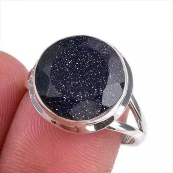 Natural Blue Sunstone Gemstone 925 Solid Sterling Silver Jewelry Ring S.8.5 C5r26