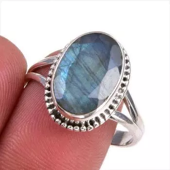 Natural Blue Sunstone Gemstone 925 Solid Sterling Silver Jewelry Ring S.9.5 O7u83