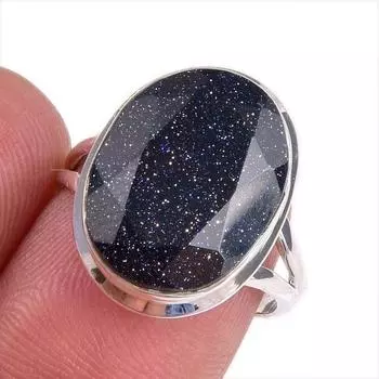 Natural Blue Sunstone Gemstone 925 Solid Sterling Silver Jewelry Ring S.7 I9q89