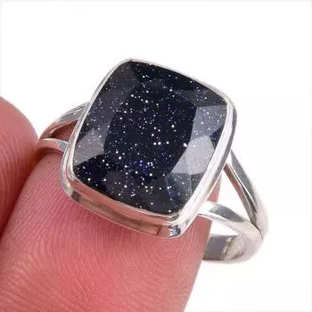 Natural Blue Sunstone Gemstone 925 Solid Sterling Silver Jewelry Ring S.9.5 h9E05