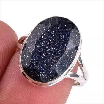 Natural Blue Sunstone Gemstone 925 Solid Sterling Silver Jewelry Ring S.7.5 m3a76