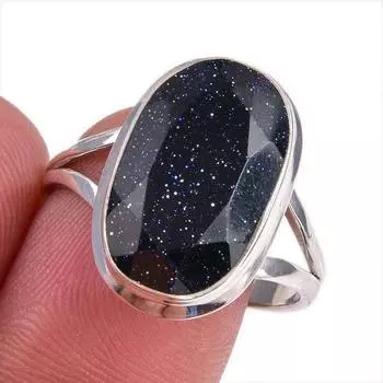 Natural Blue Sunstone Gemstone 925 Solid Sterling Silver Jewelry Ring S.9.5 c2v76
