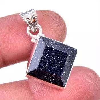 Natural Blue Sunstone Gemstone 925 Solid Sterling Silver Gift Pendant 1.25 s4W05