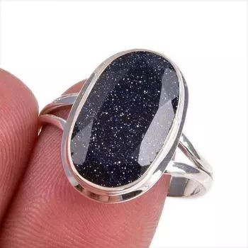 Natural Blue Sunstone Gemstone 925 Solid Sterling Silver Jewelry Ring S.8.5 z5A67