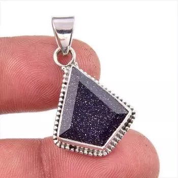 Natural Blue Sunstone Gemstone 925 Solid Sterling Silver Gift Pendant 1.5 J6L56