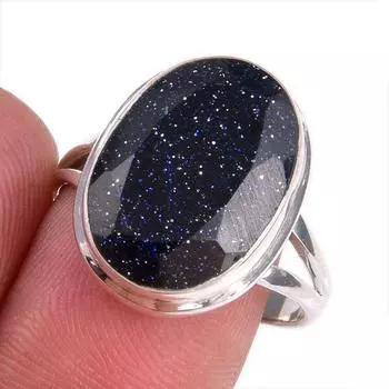 Natural Blue Sunstone Gemstone 925 Solid Sterling Silver Jewelry Ring S.8.5 z2f32