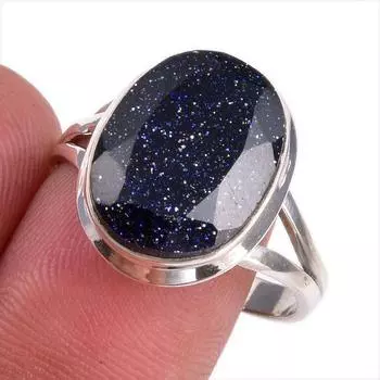 Natural Blue Sunstone Gemstone 925 Solid Sterling Silver Jewelry Ring S.9.5 j7c25
