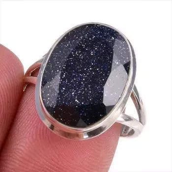 Natural Blue Sunstone Gemstone 925 Solid Sterling Silver Jewelry Ring S.8.5 g4s17