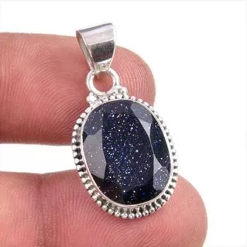 Natural Blue Sunstone Gemstone 925 Solid Sterling Silver Gift Pendant 1.5 w6M01