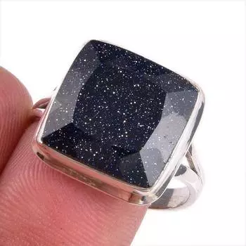 Natural Blue Sunstone Gemstone 925 Solid Sterling Silver Jewelry Ring S.10 A0N37