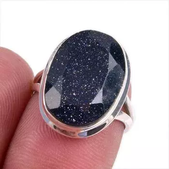 Natural Blue Sunstone Gemstone 925 Solid Sterling Silver Jewelry Ring S.5.5 u9j26