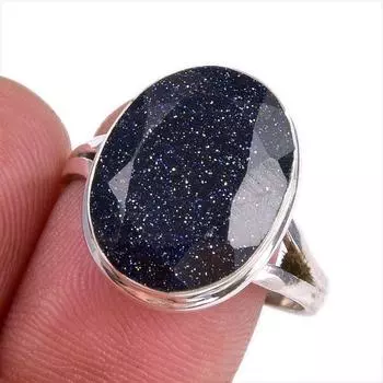Natural Blue Sunstone Gemstone 925 Solid Sterling Silver Jewelry Ring S.9.5 V4Y18