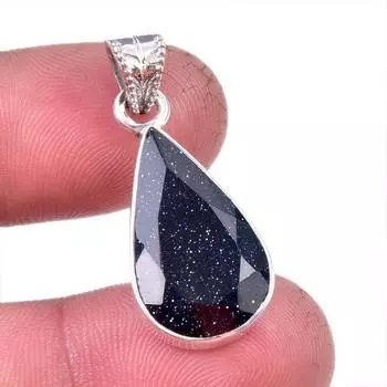 Natural Blue Sunstone Gemstone 925 Solid Sterling Silver Gift Pendant 1.25 k2q81