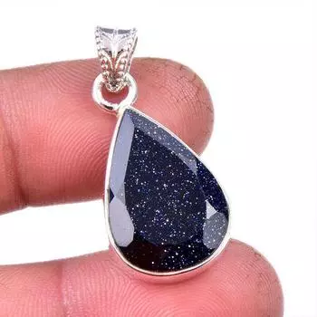 Natural Blue Sunstone Gemstone 925 Solid Sterling Silver Gift Pendant 1.25 c3Q79