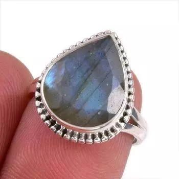 Natural Blue Sunstone Gemstone 925 Solid Sterling Silver Jewelry Ring S.6 l5Q47