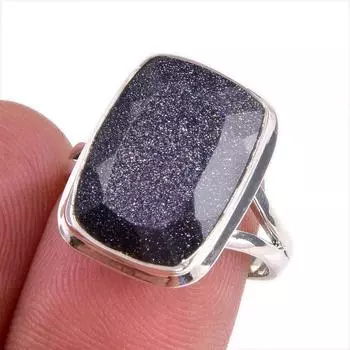 Natural Blue Sunstone Gemstone 925 Solid Sterling Silver Jewelry Ring S.7.5 v8u19