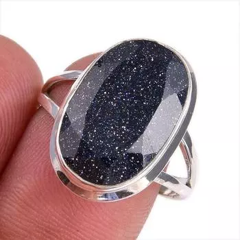 Natural Blue Sunstone Gemstone 925 Solid Sterling Silver Jewelry Ring S.8.5 Z1P22
