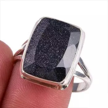 Natural Blue Sunstone Gemstone 925 Solid Sterling Silver Jewelry Ring S.10 U3V62