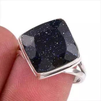 Natural Blue Sunstone Gemstone 925 Solid Sterling Silver Jewelry Ring S.7.5 B7O84