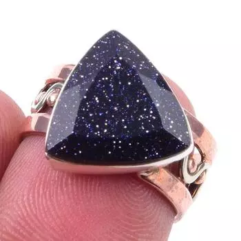 Natural Blue Sunstone Gemstone 925 Sterling Silver TwoTone Gift Ring S.6 h6p03