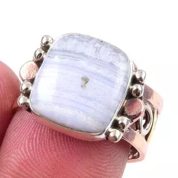 Natural Blue Sunstone Gemstone 925 Sterling Silver TwoTone Gift Ring S.7 G6b81