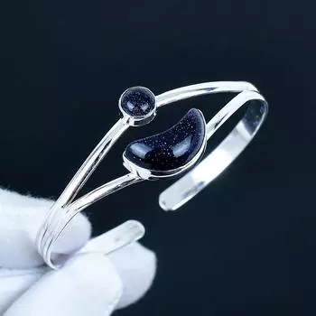 Natural Blue Sunstone Gemstone Handmade Cuff Bangle 925 Sterling Silver Cuff Bangle, Sunstone Bracelet For Wife, Unisex Bangle, Party Wear Gift 7 синий