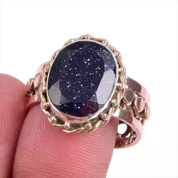 Natural Blue Sunstone Gemstone Two Tone 925 Sterling Silver Gift Ring S.10 I8S32