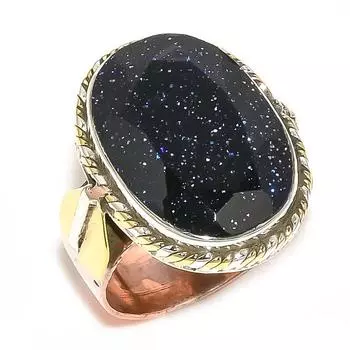 Natural Blue Sunstone Gemstone Two Tone 925 Sterling Silver Gift Ring S.6 r7Y61