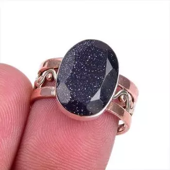 Natural Blue Sunstone Gemstone Two Tone 925 Sterling Silver Gift Ring S.7 l3r48