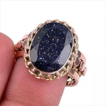 Natural Blue Sunstone Gemstone Two Tone 925 Sterling Silver Gift Ring S.9 S8R12