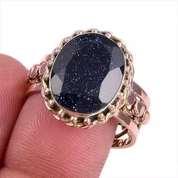 Natural Blue Sunstone Gemstone Two Tone 925 Sterling Silver Gift Ring S.10 E5m96