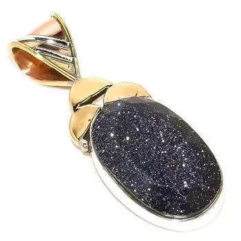 Natural Blue Sunstone Two Tone 925 Solid Sterling Silver Gift Pendant 1.75 y9N66