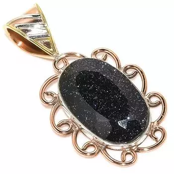 Natural Blue Sunstone Two Tone 925 Solid Sterling Silver Gift Pendant 1.50 y2k90
