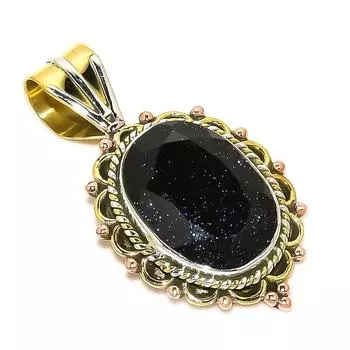 Natural Blue Sunstone Two Tone 925 Solid Sterling Silver Gift Pendant 1.50 n2h75